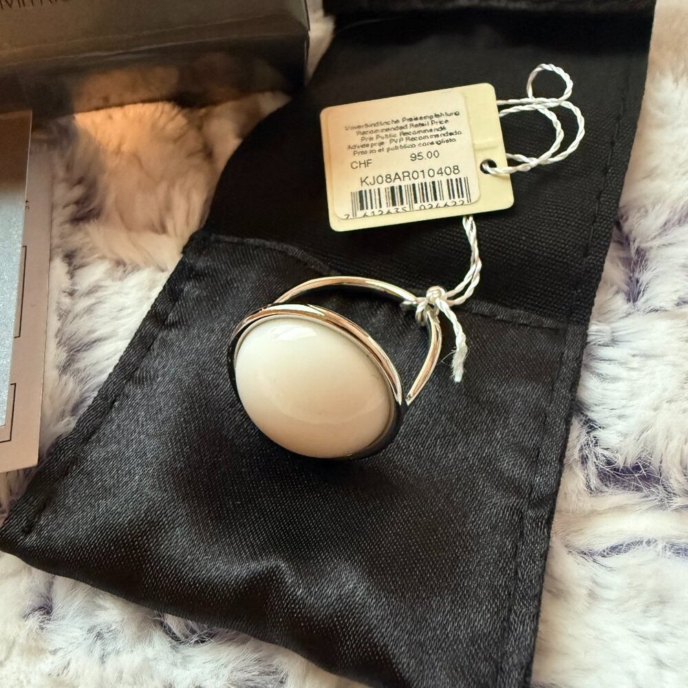 CALVIN KLEIN Stainless Steel White Enamel Ring
